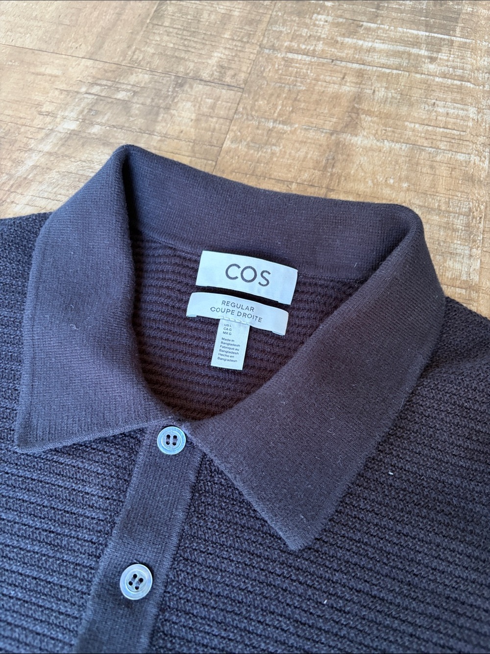 COS TEXTURED KNITTED COTTON POLO SHIRT BLACK - Picture 4 of 6